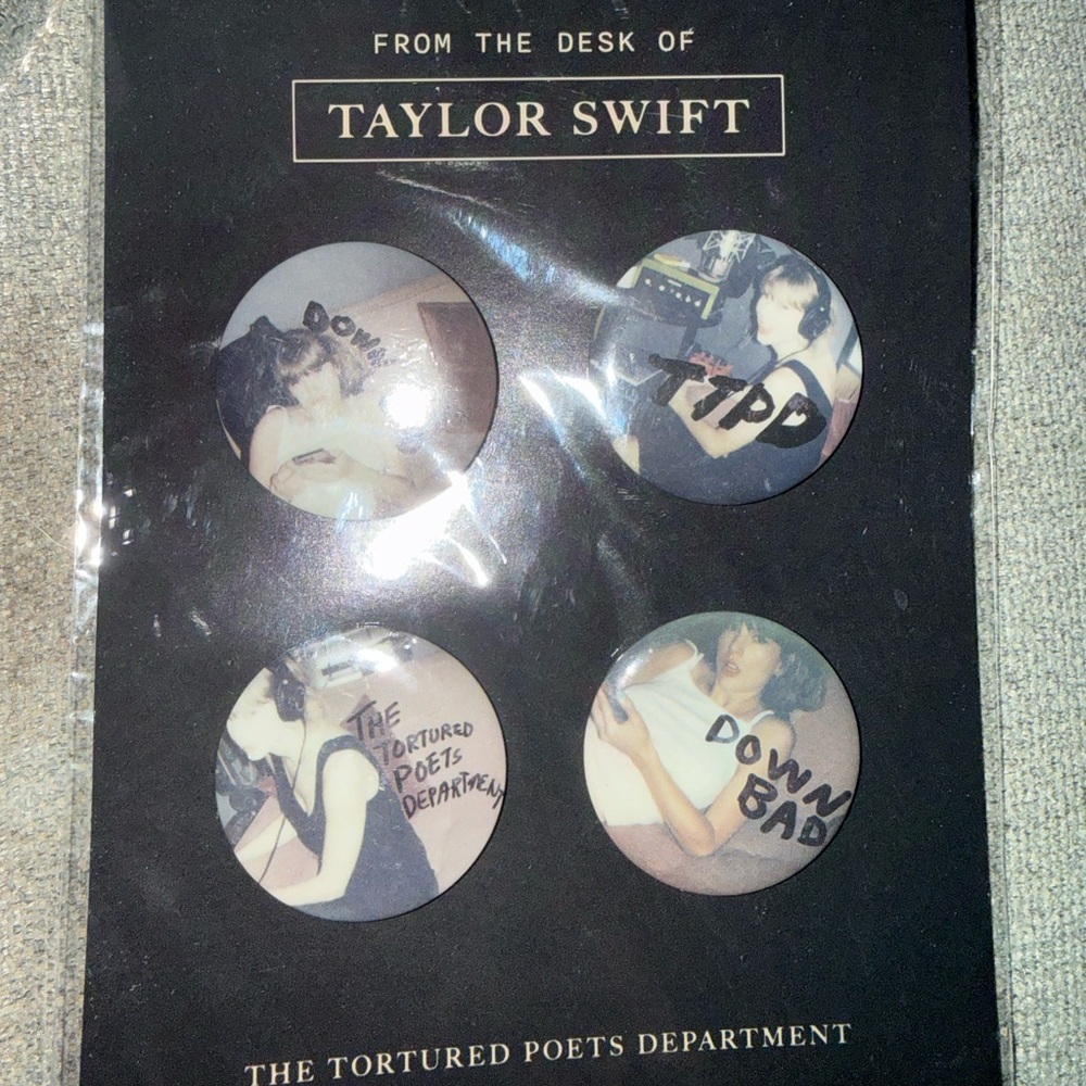 Taylor Swift The Tortured Poets Department 4 Pack Pins New Official Merchandise